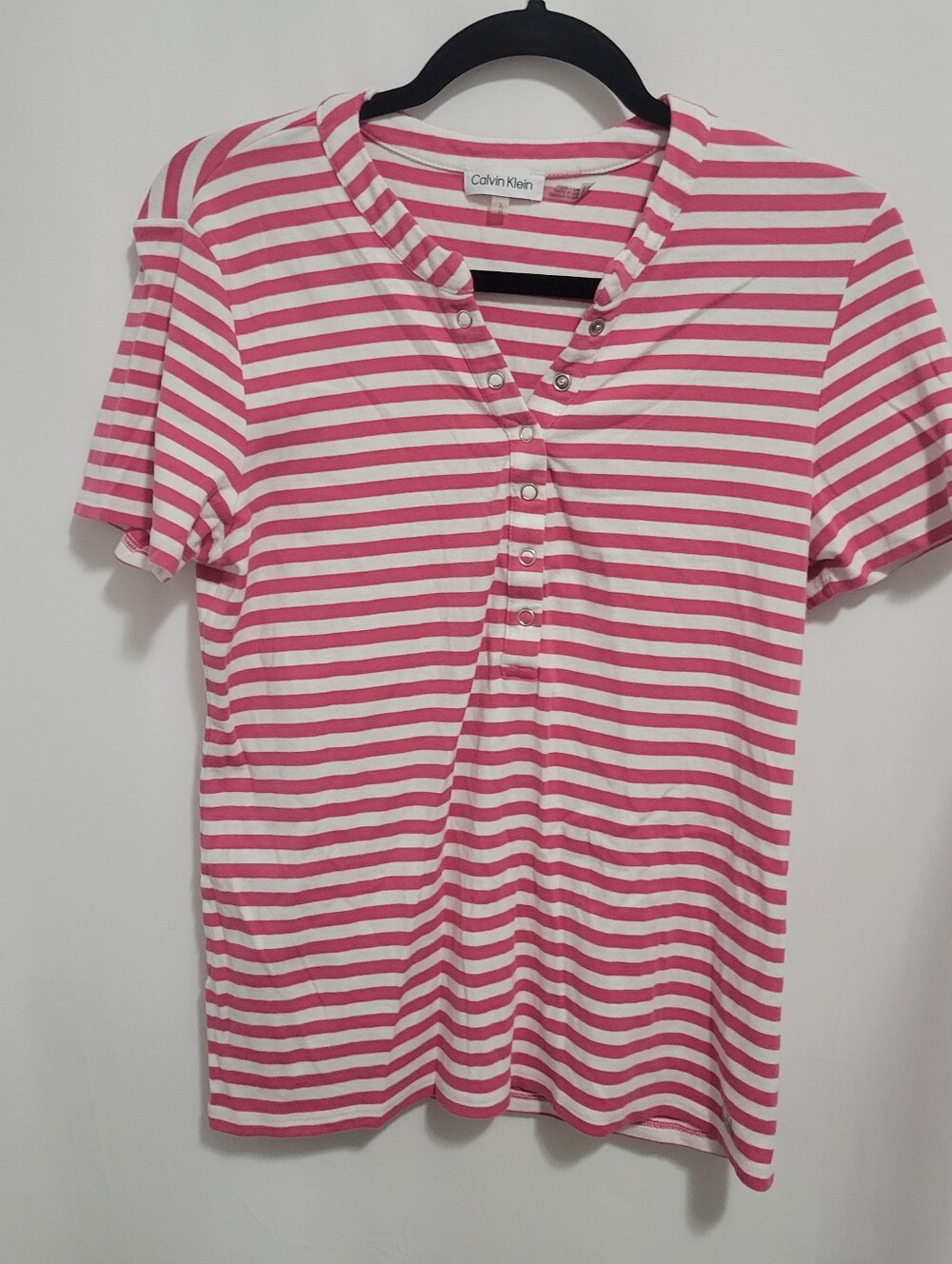 Calvin Klein Women's Pink & White Striped Top, Size L